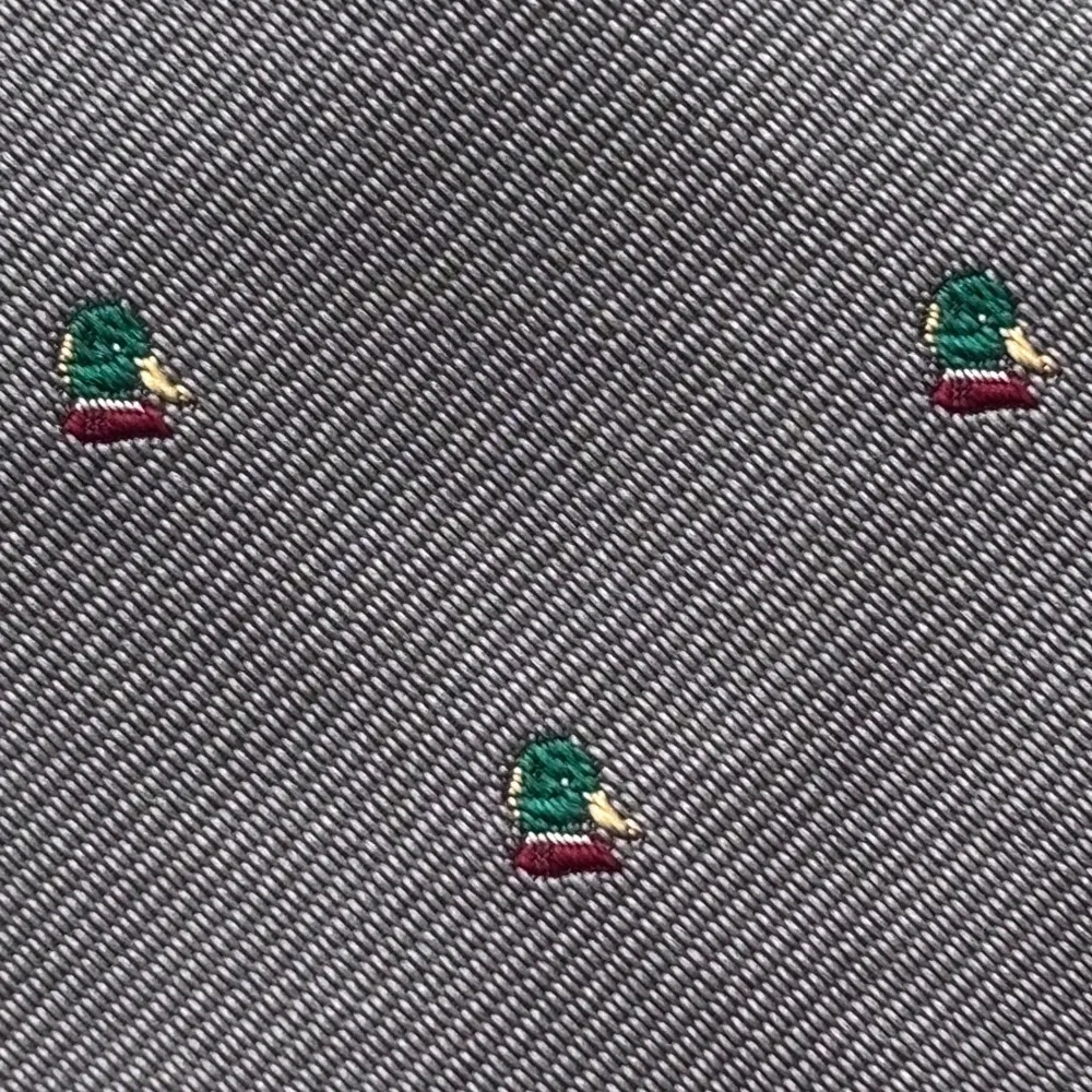 Lands End Silk Tie Gray Mallard Duck All Over Pattern Woven In England Jacquard
